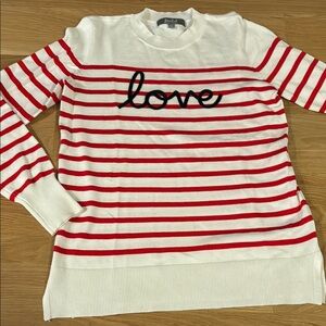 Valentines Red and White Striped Sweater with 'Love' Embroidery
